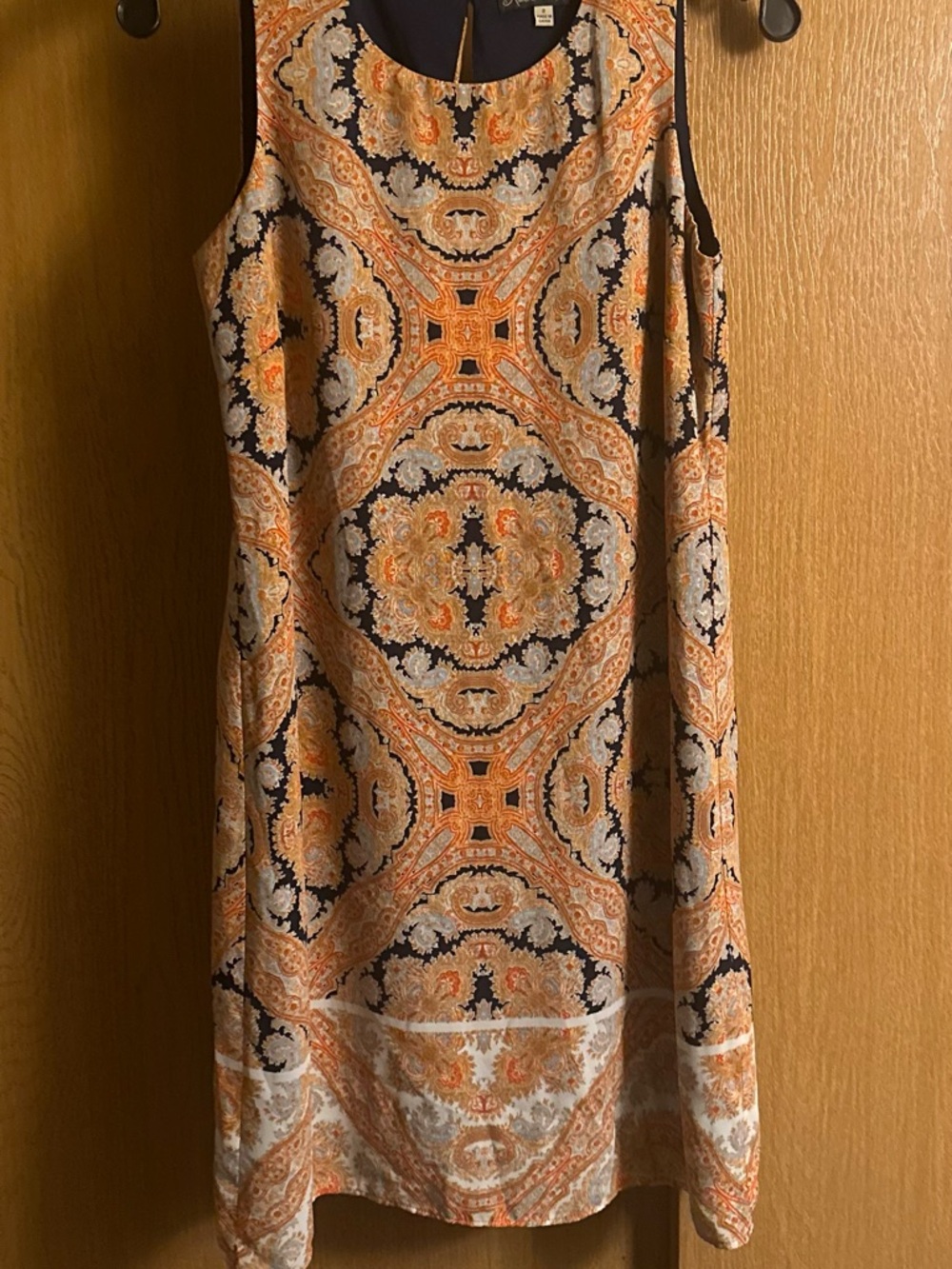 Rose & Olive Orange and Navy Asymmetrical Sleeveless Dress